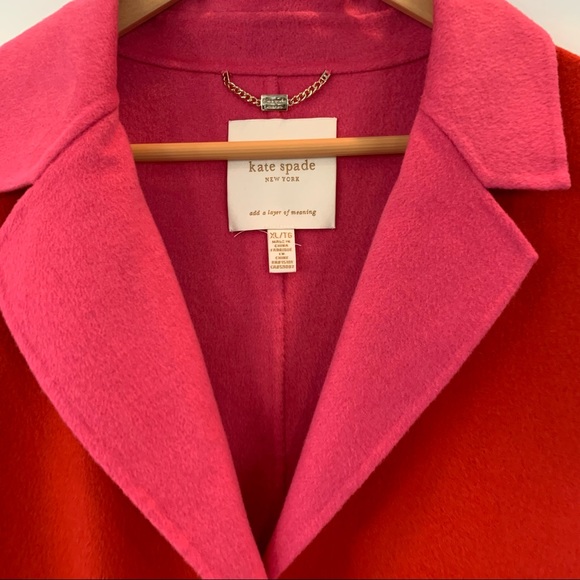 Kate Spade Sz XL Cocoon Coat Double Faced Wool Color Block Red Jacket X-large - Picture 3 of 9
